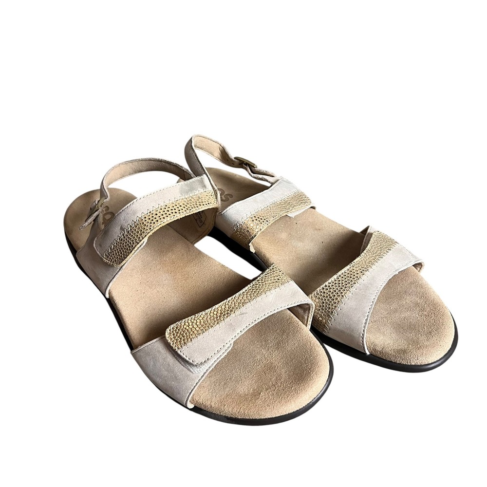 SAS Pampa Champagne Gold Metallic Leather Comfort Sandals Womens 11 WW Wide